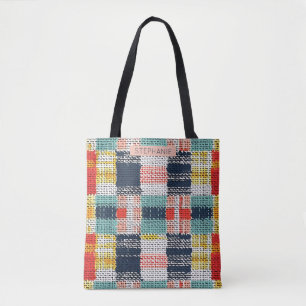 Vibrant Woven Plaid - Retro Boho Chequered Pattern Tote Bag