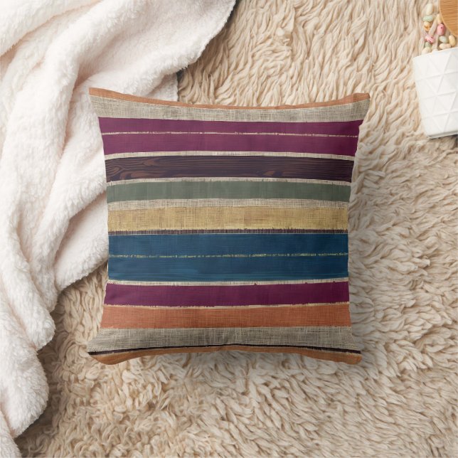 Vibrant woven stripes in warm colours cushion (Blanket)