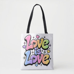 Vibrant Y2K Rainbow Graffiti Love is Love Tote Bag