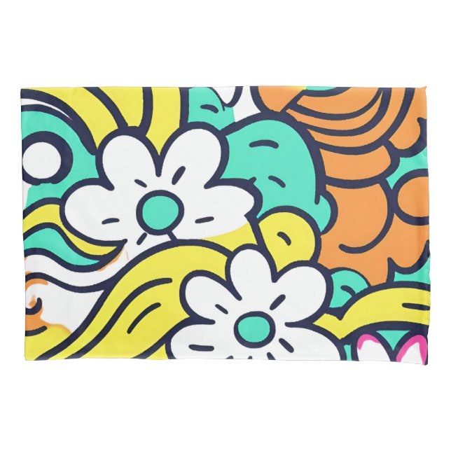 Vibrant Y2K Wildflower Bold Retro Spring Design Pillowcase (Front)