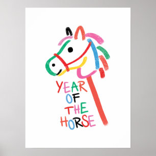 Vibrant Year of the Horse - Hand-Drawn Nursery Art Poster