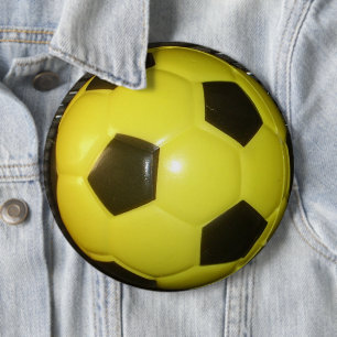 Vibrant Yellow and Black Football (Soccer) Art 6 Cm Round Badge