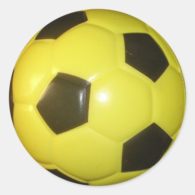 Vibrant Yellow and Black Football (Soccer) Art Classic Round Sticker (Front)