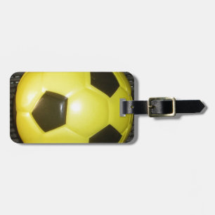 Vibrant Yellow and Black Football (Soccer) Art Luggage Tag