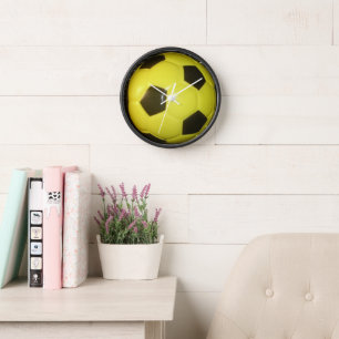 Vibrant Yellow and Black Football (Soccer) Art Wall Clock