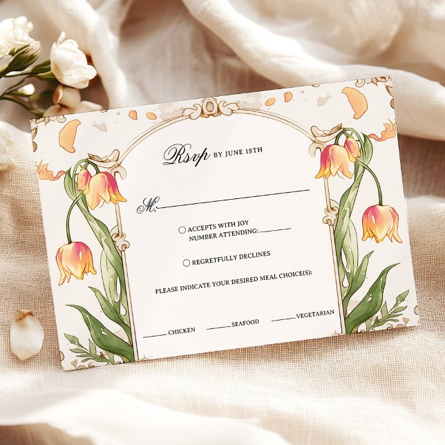Vibrant Yellow and Gold Floral Art Nouveau  RSVP Card (Creator Uploaded)