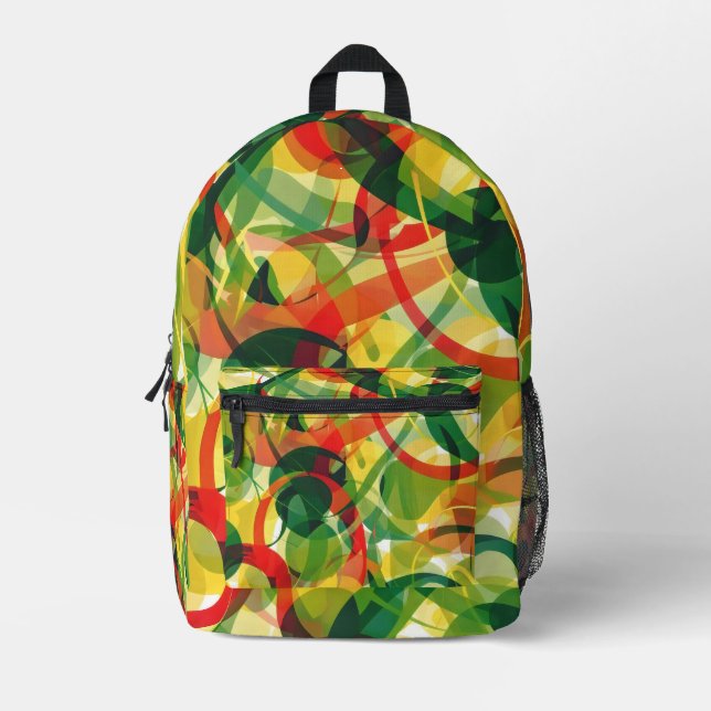 Vibrant Yellow and Green Abstract Modern Art Style Printed Backpack (Front)
