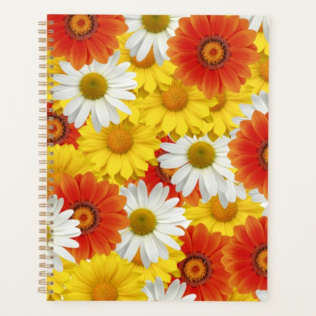 Vibrant Yellow and Orange Daisy Pattern Planner (Front)