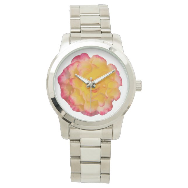 Vibrant Yellow and Pink Rose eWatch Watch (Front)