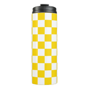 Vibrant Yellow and White Chequered Chess Retro Thermal Tumbler