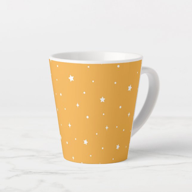 Vibrant Yellow And White Galaxy Stars Graphic Latte Mug (Right Angle)
