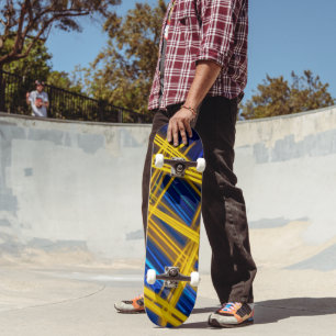 Vibrant Yellow Blue Motion Light Urban Abstract Skateboard