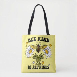 Vibrant Yellow Bumble Bee Tote Bag Floral Accents