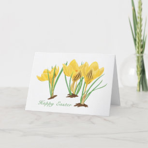 Vibrant Yellow Crocus Flowers Happy Easter Holiday Card