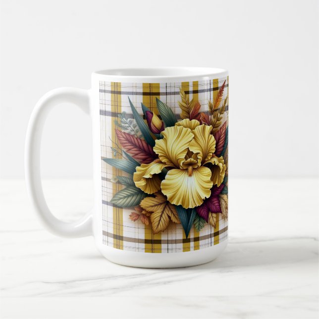 Vibrant Yellow Flower With Autumn Leaves Coffee Mug (Left)