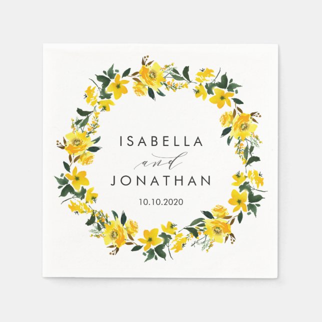Vibrant Yellow  Flowers  Rustic wedding Custom Napkin (Front)