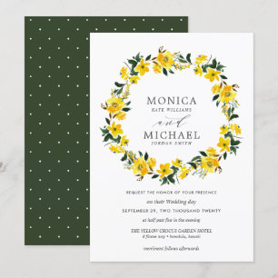 Vibrant yellow flowers wreath wedding invitation