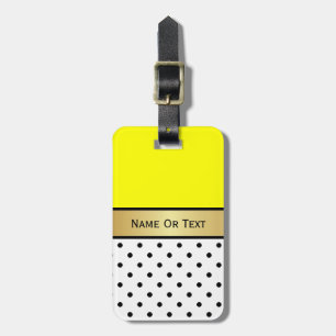 Vibrant Yellow Gold Ribbon, White Black Polka Dots Luggage Tag