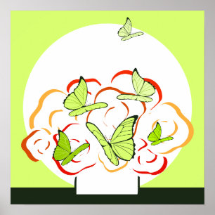 Vibrant Yellow-Green Butterflies & Orange Bouquet  Poster