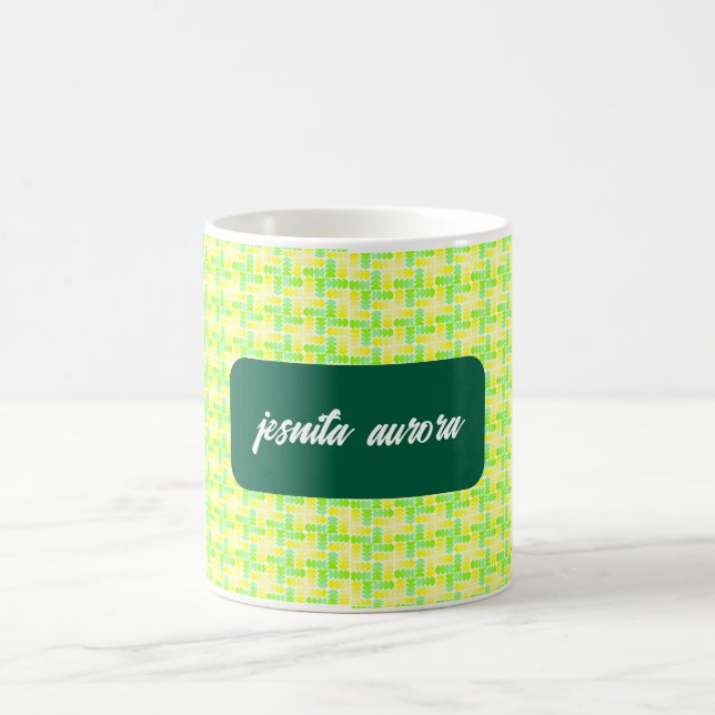 Vibrant Yellow & Green Geometric Cross Pattern Coffee Mug (Center)