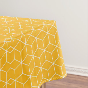 Vibrant Yellow Hexagonal Cube Pattern Design Tablecloth