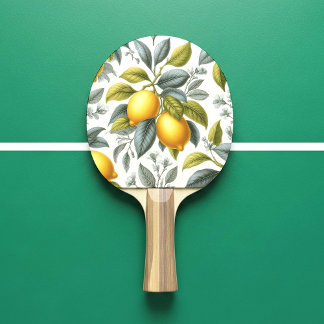 Vibrant Yellow Lemon and Blue Watercolor Botanical Ping Pong Paddle