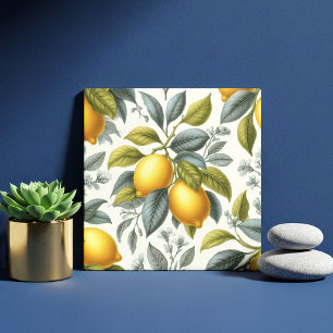 Vibrant Yellow Lemon and Blue Watercolor Botanical Tile