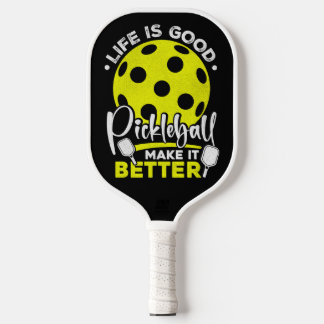 Vibrant Yellow Neon Retro Pickleball Player Quote Paddle