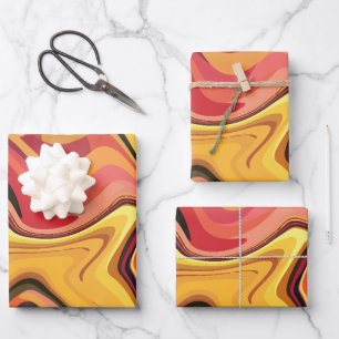 Vibrant Yellow, orange and Red Abstract Flow Wrapping Paper Sheet