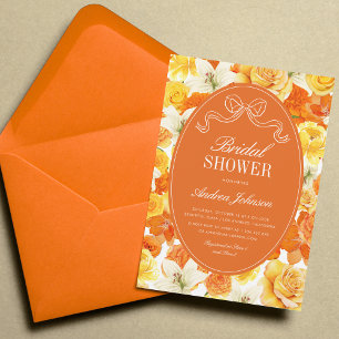 Vibrant Yellow & Orange Floral Bow Bridal Shower Invitation
