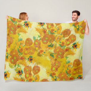 Vibrant Yellow Orange Sunflowers Oil Painting Fleece Blanket