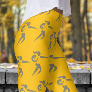 Vibrant Yellow Orange Womens Rugby Pattern Leggings