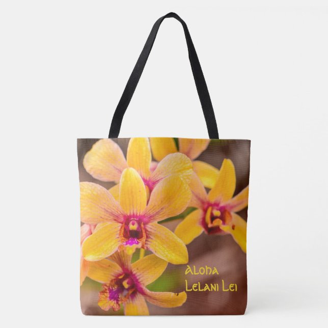 Vibrant Yellow Orchid Hawaiian Monogram Beach Bag (Front)
