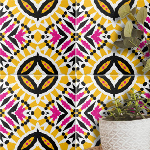 Vibrant Yellow & Pink Boho Ethnic Geometric Tile