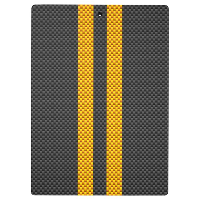 Vibrant Yellow Racing Stripes Carbon Fibre Style Clipboard (Back)