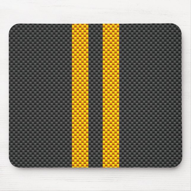 Vibrant Yellow Racing Stripes Carbon Fibre Style Mouse Mat (Front)
