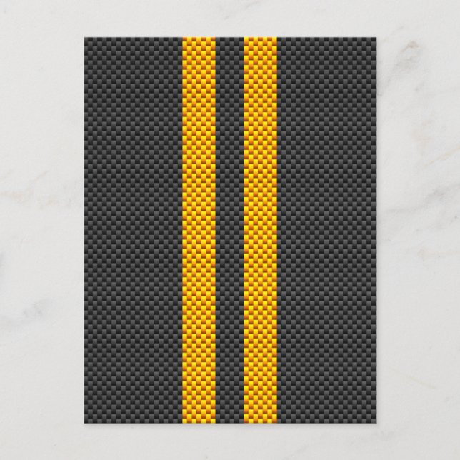 Vibrant Yellow Racing Stripes Carbon Fibre Style Postcard (Front)