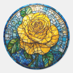 Vibrant Yellow Rose Circular Stained Glass Art Classic Round Sticker