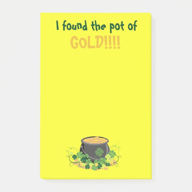 Vibrant Yellow St. Patrick's Pot of Gold Post-it Notes (Front)