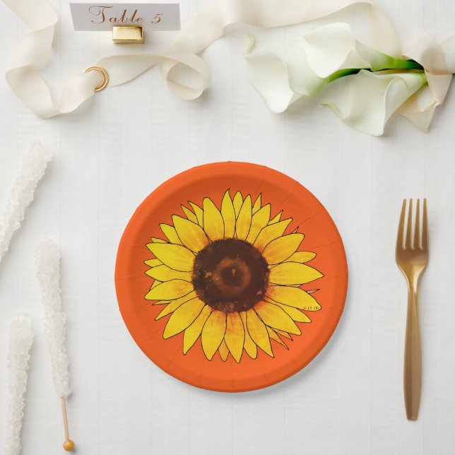 Vibrant Yellow Sunflower Bloom Paper Plate (Wedding)
