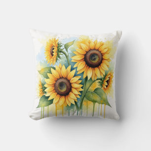 Vibrant Yellow Sunflower Watercolor Drip Cushion