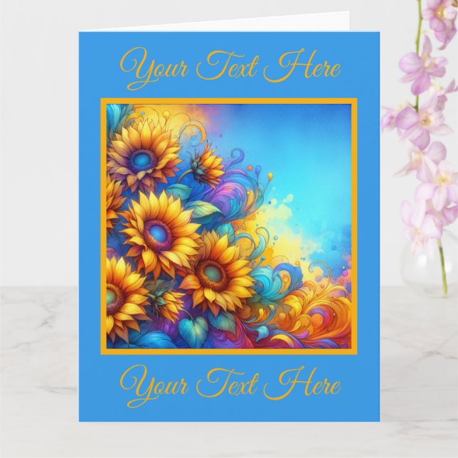 Vibrant Yellow Sunflowers Greeting Card (Orchid)