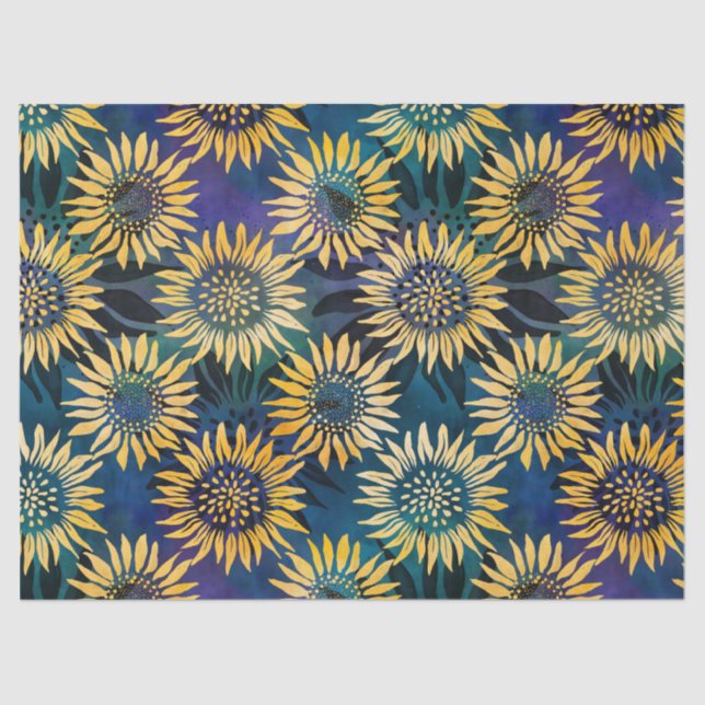 Vibrant Yellow Sunflowers on Purple Decoupage Tissue Paper (Front)