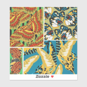 Vibrant Yellow & Teal Art Deco Butterfly Art