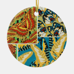 Vibrant Yellow & Teal Art Deco Butterfly Art Ceramic Tree Decoration