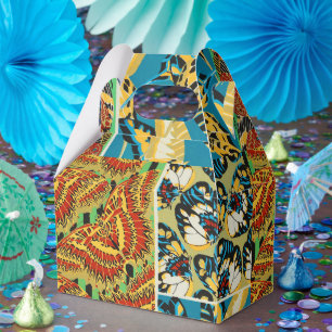 Vibrant Yellow & Teal Art Deco Butterfly Art Favour Box