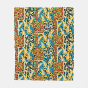 Vibrant Yellow & Teal Art Deco Butterfly Art Fleece Blanket