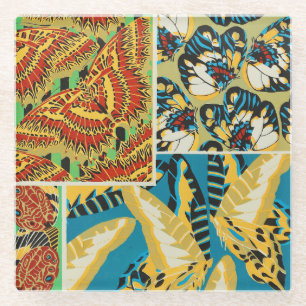 Vibrant Yellow & Teal Art Deco Butterfly Art Glass Coaster