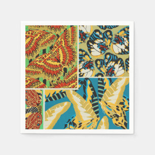 Vibrant Yellow & Teal Art Deco Butterfly Art Napkin