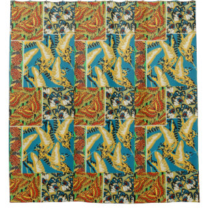 Vibrant Yellow & Teal Art Deco Butterfly Art Shower Curtain